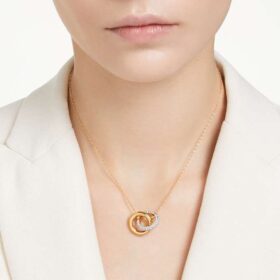 Colgante Dextera con anillos entrelazados, blanco, chapado en tono dorado