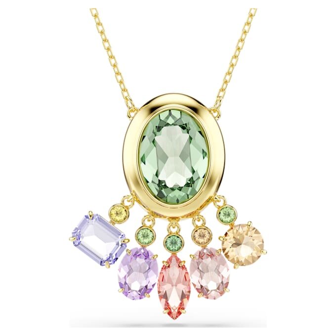 Colgante Gema con cortes mixtos, cristales colgantes, multicolor, chapado en tono dorado Colgante Gema con cortes mixtos, cristales colgantes, multicolor, chapado en tono dorado