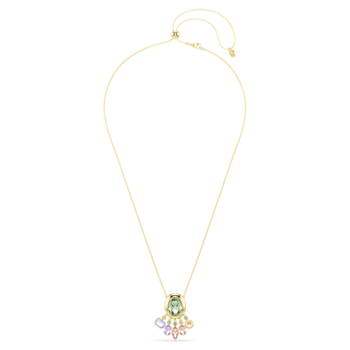 Colgante Gema con cortes mixtos, cristales colgantes, multicolor, chapado en tono dorado Colgante Gema con cortes mixtos, cristales colgantes, multicolor, chapado en tono dorado