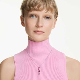 Colgante Gema con cortes mixtos, rosa, chapado en rodio