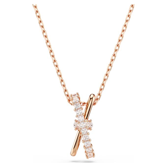 Colgante Hyperbola con cortes mixtos, diseño retorcido, blanco, chapado en tono oro rosa Colgante Hyperbola con cortes mixtos, diseño retorcido, blanco, chapado en tono oro rosa