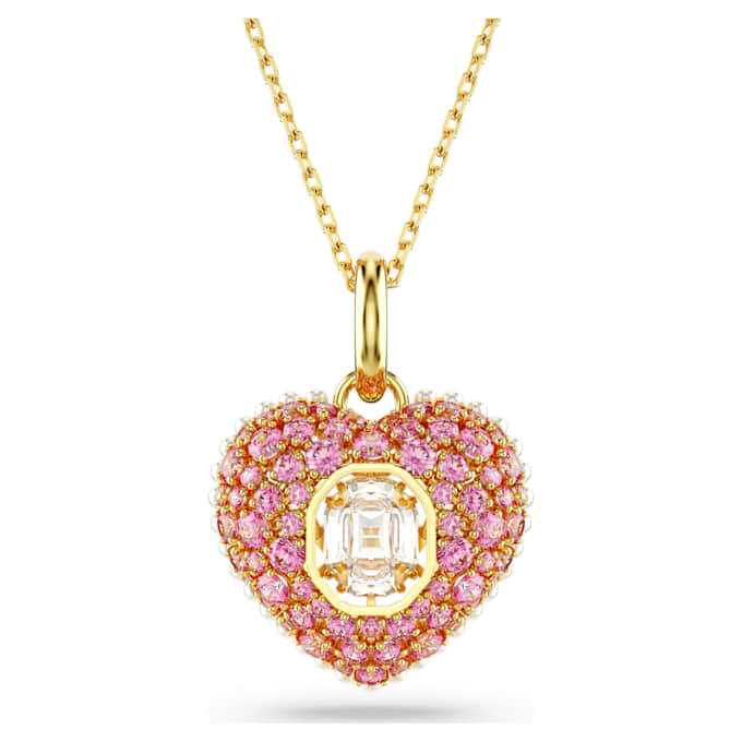 Colgante Idyllia con corte octogonal, perla de cristal, corazón, rosa, chapado en tono dorado Colgante Idyllia con corte octogonal, perla de cristal, corazón, rosa, chapado en tono dorado
