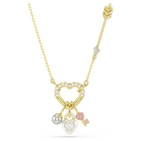 Colgante Idyllia con cortes mixtos, corazón, llave, rosa, chapado en tono dorado