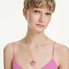Colgante Idyllia con cortes mixtos, corazón, rosa, chapado en tono dorado