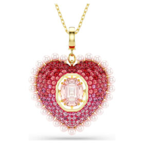 Colgante Idyllia con cortes mixtos, corazón, rosa, chapado en tono dorado