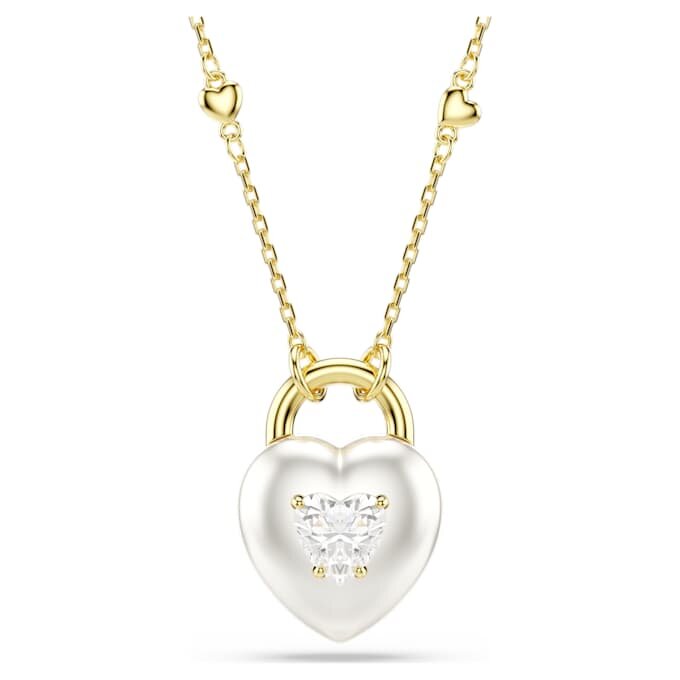 Colgante Idyllia con cortes mixtos, forma de corazón, blanco, chapado en tono dorado Colgante Idyllia con cortes mixtos, forma de corazón, blanco, chapado en tono dorado