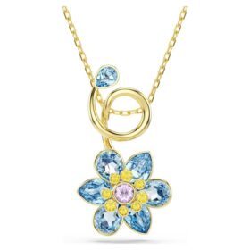 Colgante Idyllia con cortes mixtos, forma de flor, azul, chapado en tono dorado