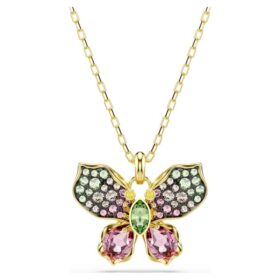 Colgante Idyllia con cortes mixtos, pavé, mariposa, multicolor, chapado en tono dorado