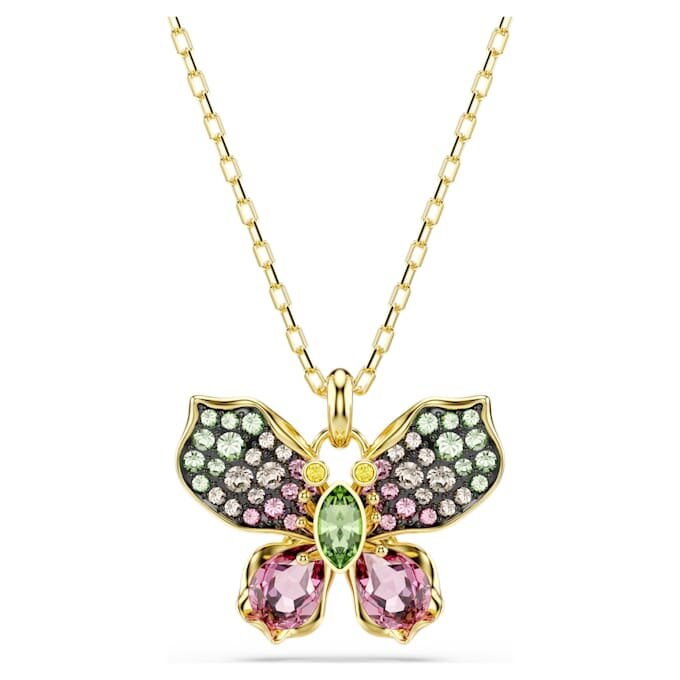 Colgante Idyllia con cortes mixtos, pavé, mariposa, multicolor, chapado en tono dorado Colgante Idyllia con cortes mixtos, pavé, mariposa, multicolor, chapado en tono dorado