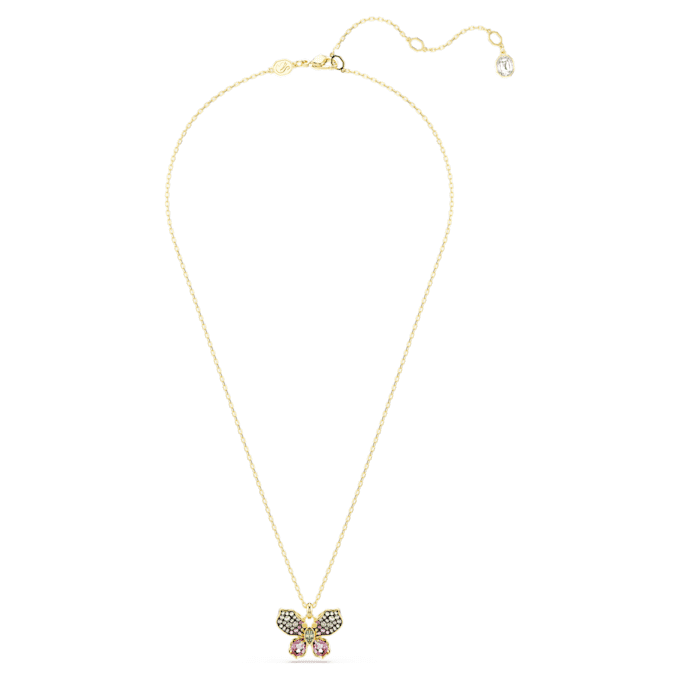 Colgante Idyllia con cortes mixtos, pavé, mariposa, multicolor, chapado en tono dorado Colgante Idyllia con cortes mixtos, pavé, mariposa, multicolor, chapado en tono dorado