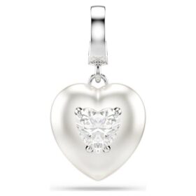 Colgante Idyllia con cortes mixtos, recubrimiento color perla, corazón, blanco, chapado en rodio