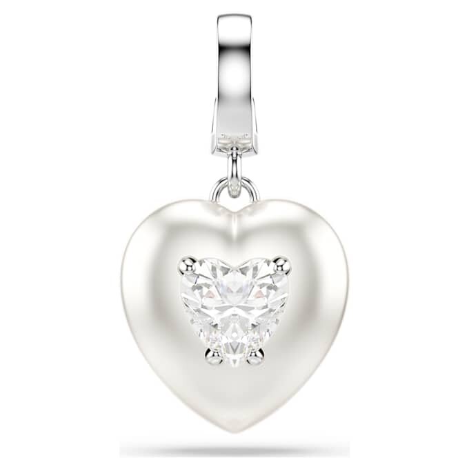 Colgante Idyllia con cortes mixtos, recubrimiento color perla, corazón, blanco, chapado en rodio Colgante Idyllia con cortes mixtos, recubrimiento color perla, corazón, blanco, chapado en rodio