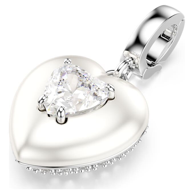 Colgante Idyllia con cortes mixtos, recubrimiento color perla, corazón, blanco, chapado en rodio Colgante Idyllia con cortes mixtos, recubrimiento color perla, corazón, blanco, chapado en rodio