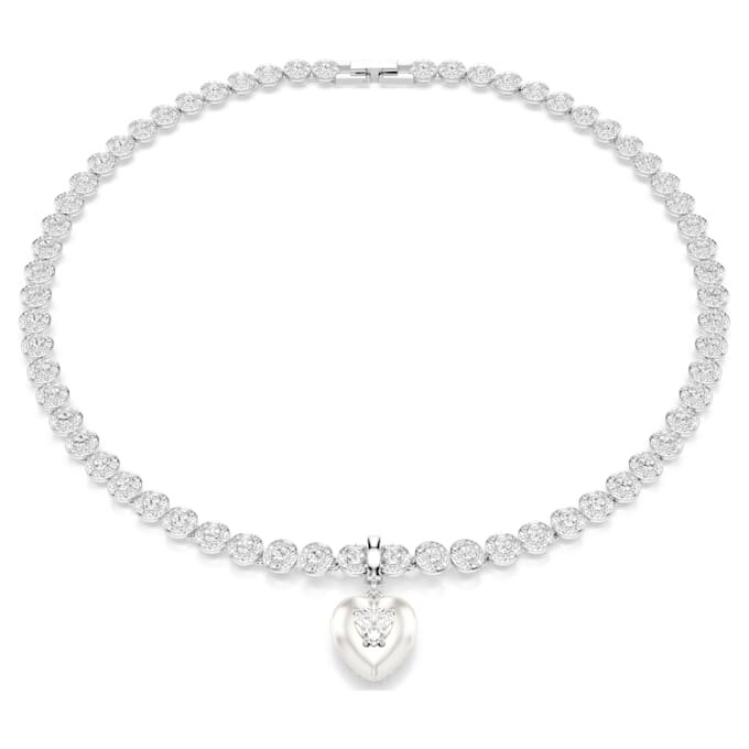 Colgante Idyllia con cortes mixtos, recubrimiento color perla, corazón, blanco, chapado en rodio Colgante Idyllia con cortes mixtos, recubrimiento color perla, corazón, blanco, chapado en rodio