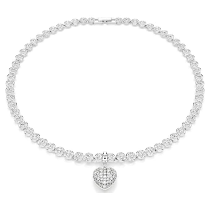 Colgante Idyllia con cortes mixtos, recubrimiento color perla, corazón, blanco, chapado en rodio Colgante Idyllia con cortes mixtos, recubrimiento color perla, corazón, blanco, chapado en rodio