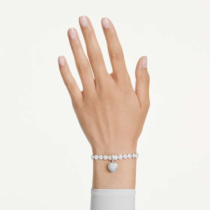 Colgante Idyllia con cortes mixtos, recubrimiento color perla, corazón, blanco, chapado en rodio Colgante Idyllia con cortes mixtos, recubrimiento color perla, corazón, blanco, chapado en rodio