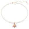 Colgante Idyllia con perla de cristal, cortes mixtos, flor, multicolor, chapado en tono oro rosa