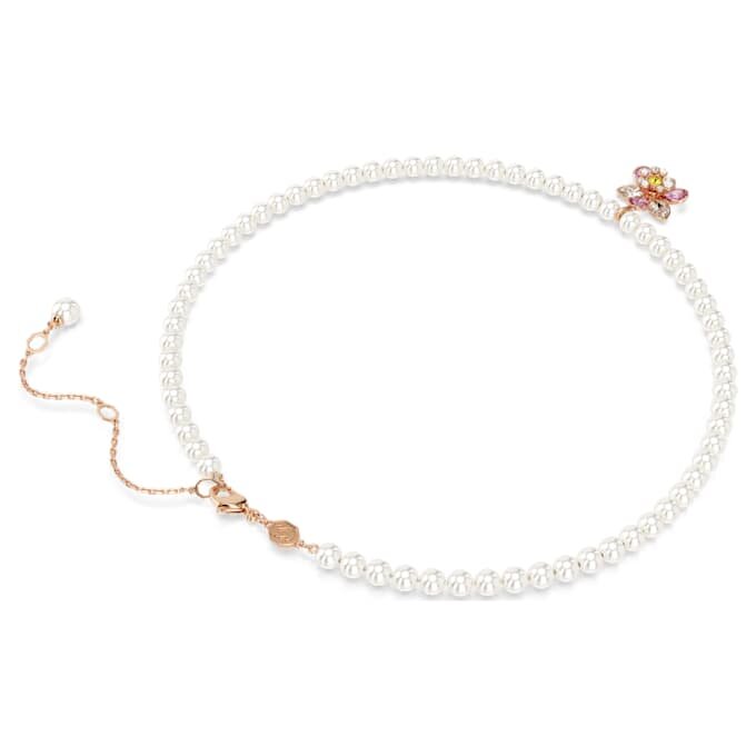 Colgante Idyllia con perla de cristal, cortes mixtos, flor, multicolor, chapado en tono oro rosa