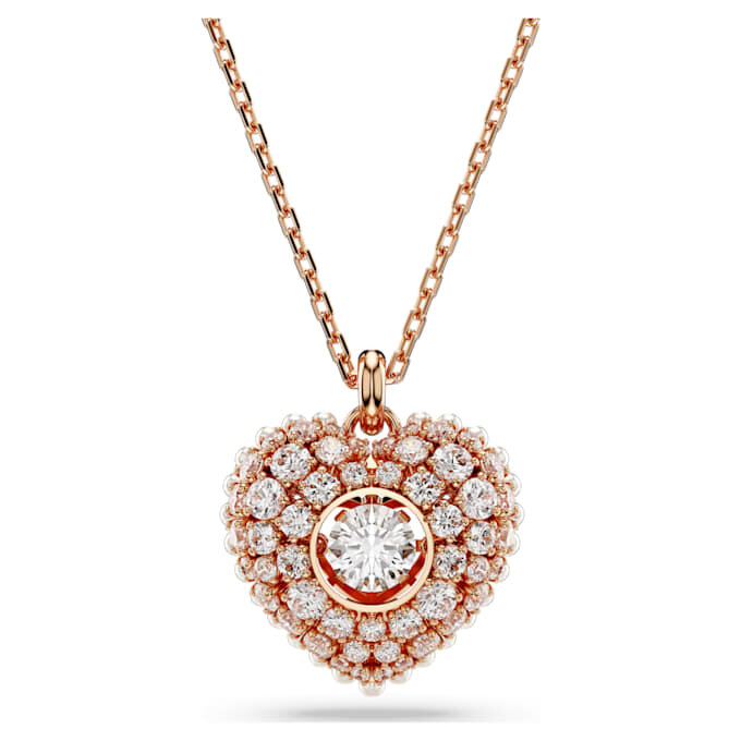 Colgante Idyllia con perla de cristal, forma de corazón, blanco, chapado en tono oro rosa Colgante Idyllia con perla de cristal, forma de corazón, blanco, chapado en tono oro rosa
