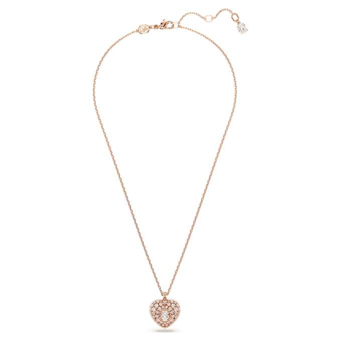 Colgante Idyllia con perla de cristal, forma de corazón, blanco, chapado en tono oro rosa Colgante Idyllia con perla de cristal, forma de corazón, blanco, chapado en tono oro rosa