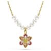 Colgante Idyllia con perlas de cristal, cortes mixtos, flor, multicolor, chapado en tono dorado