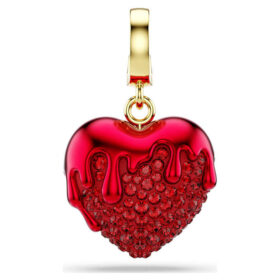 Colgante Idyllia de corte redondo, forma de corazón, rojo, chapado en tono dorado