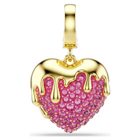 Colgante Idyllia de corte redondo, forma de corazón, rosa, chapado en tono dorado