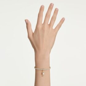 Colgante Idyllia de cortes mixtos, corazón con llave, blanco, chapado en tono dorado
