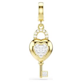 Colgante Idyllia de cortes mixtos, corazón con llave, blanco, chapado en tono dorado