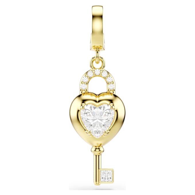 Colgante Idyllia de cortes mixtos, corazón con llave, blanco, chapado en tono dorado Colgante Idyllia de cortes mixtos, corazón con llave, blanco, chapado en tono dorado
