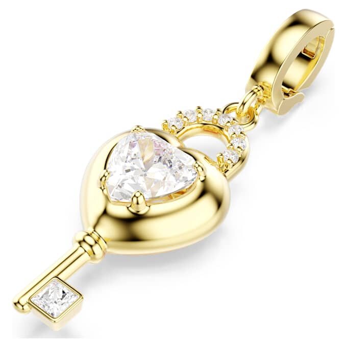 Colgante Idyllia de cortes mixtos, corazón con llave, blanco, chapado en tono dorado Colgante Idyllia de cortes mixtos, corazón con llave, blanco, chapado en tono dorado