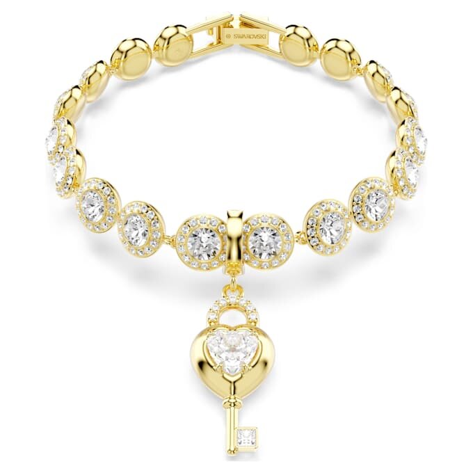 Colgante Idyllia de cortes mixtos, corazón con llave, blanco, chapado en tono dorado Colgante Idyllia de cortes mixtos, corazón con llave, blanco, chapado en tono dorado