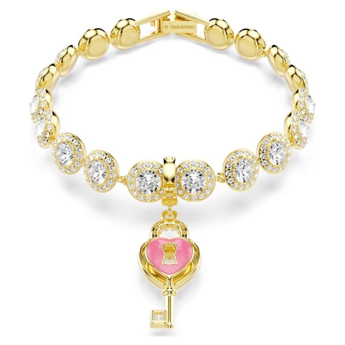 Colgante Idyllia de cortes mixtos, corazón con llave, blanco, chapado en tono dorado Colgante Idyllia de cortes mixtos, corazón con llave, blanco, chapado en tono dorado