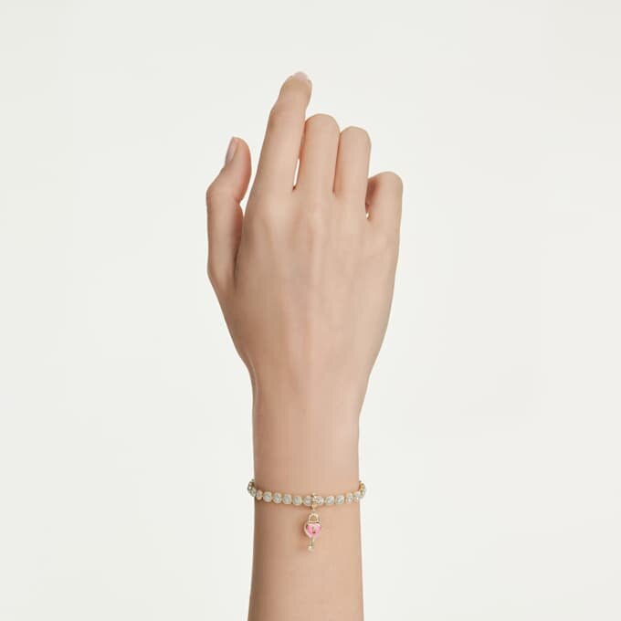 Colgante Idyllia de cortes mixtos, corazón con llave, blanco, chapado en tono dorado Colgante Idyllia de cortes mixtos, corazón con llave, blanco, chapado en tono dorado