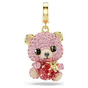Colgante Idyllia de cortes mixtos, osito, rosa, chapado en tono dorado