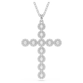 Colgante Insigne de cortes mixtos, cruz, blanco, chapado en rodio
