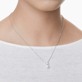 Colgante Matrix con perla de cristal, corte redondo, blanco, chapado en rodio