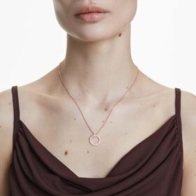 Colgante Matrix con perla de cristal, corte redondo, blanco, chapado en tono oro rosa