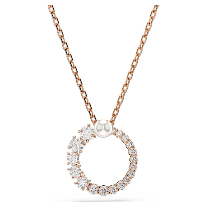 Colgante Matrix con perla de cristal, corte redondo, blanco, chapado en tono oro rosa Colgante Matrix con perla de cristal, corte redondo, blanco, chapado en tono oro rosa