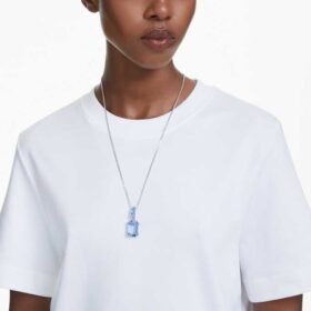 Colgante Millenia con corte octogonal, azul, chapado en rodio