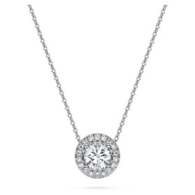 Colgante solitario Eternity Halo con diamantes cultivados en laboratorio, 0,59 ct en total, forma redonda, oro blanco de 14K