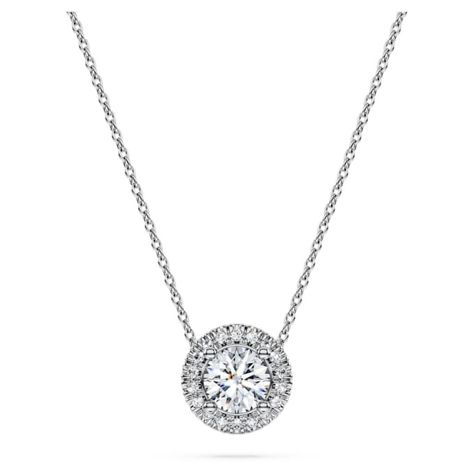 Colgante solitario Eternity Halo con diamantes cultivados en laboratorio, 0,59 ct en total, forma redonda, oro blanco de 14K Colgante solitario Eternity Halo con diamantes cultivados en laboratorio, 0,59 ct en total, forma redonda, oro blanco de 14K