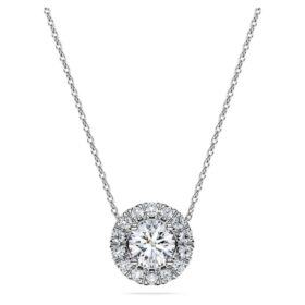 Colgante solitario Eternity Halo con diamantes cultivados en laboratorio, 1 Ct Tw, forma redonda, oro blanco de 14K