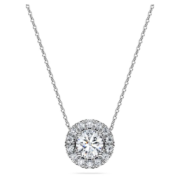 Colgante solitario Eternity Halo con diamantes cultivados en laboratorio, 1 Ct Tw, forma redonda, oro blanco de 14K Colgante solitario Eternity Halo con diamantes cultivados en laboratorio, 1 Ct Tw, forma redonda, oro blanco de 14K