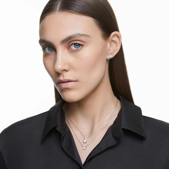 Pendientes de botón Stilla Attract, corte cuadrado, blancos, chapados en rodio Pendientes de botón Stilla Attract, corte cuadrado, blancos, chapados en rodio