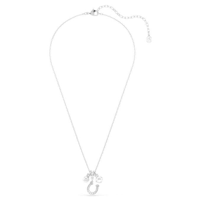 Colgante Symbolica con perla de cristal, corte redondo, pavé, herradura, blanco, chapado en rodio Colgante Symbolica con perla de cristal, corte redondo, pavé, herradura, blanco, chapado en rodio