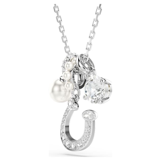 Colgante Symbolica con perla de cristal, corte redondo, pavé, herradura, blanco, chapado en rodio Colgante Symbolica con perla de cristal, corte redondo, pavé, herradura, blanco, chapado en rodio