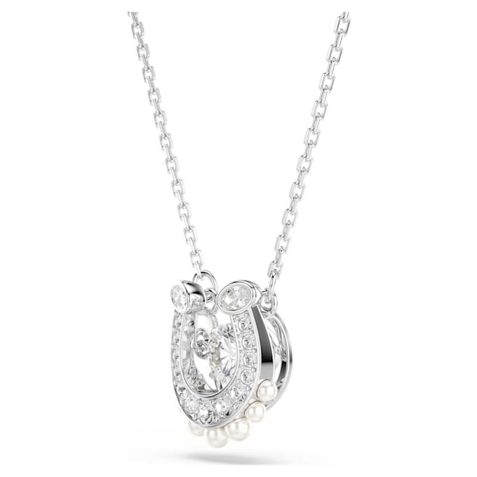 Colgante Symbolica con perla de cristal, corte redondo, pavé, herradura, blanco, chapado en rodio Colgante Symbolica con perla de cristal, corte redondo, pavé, herradura, blanco, chapado en rodio