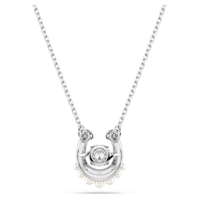 Colgante Symbolica con perla de cristal, corte redondo, pavé, herradura, blanco, chapado en rodio Colgante Symbolica con perla de cristal, corte redondo, pavé, herradura, blanco, chapado en rodio
