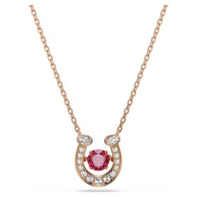 Colgante Symbolica de corte redondo, pavé, herradura, rojo, chapado en tono oro rosa